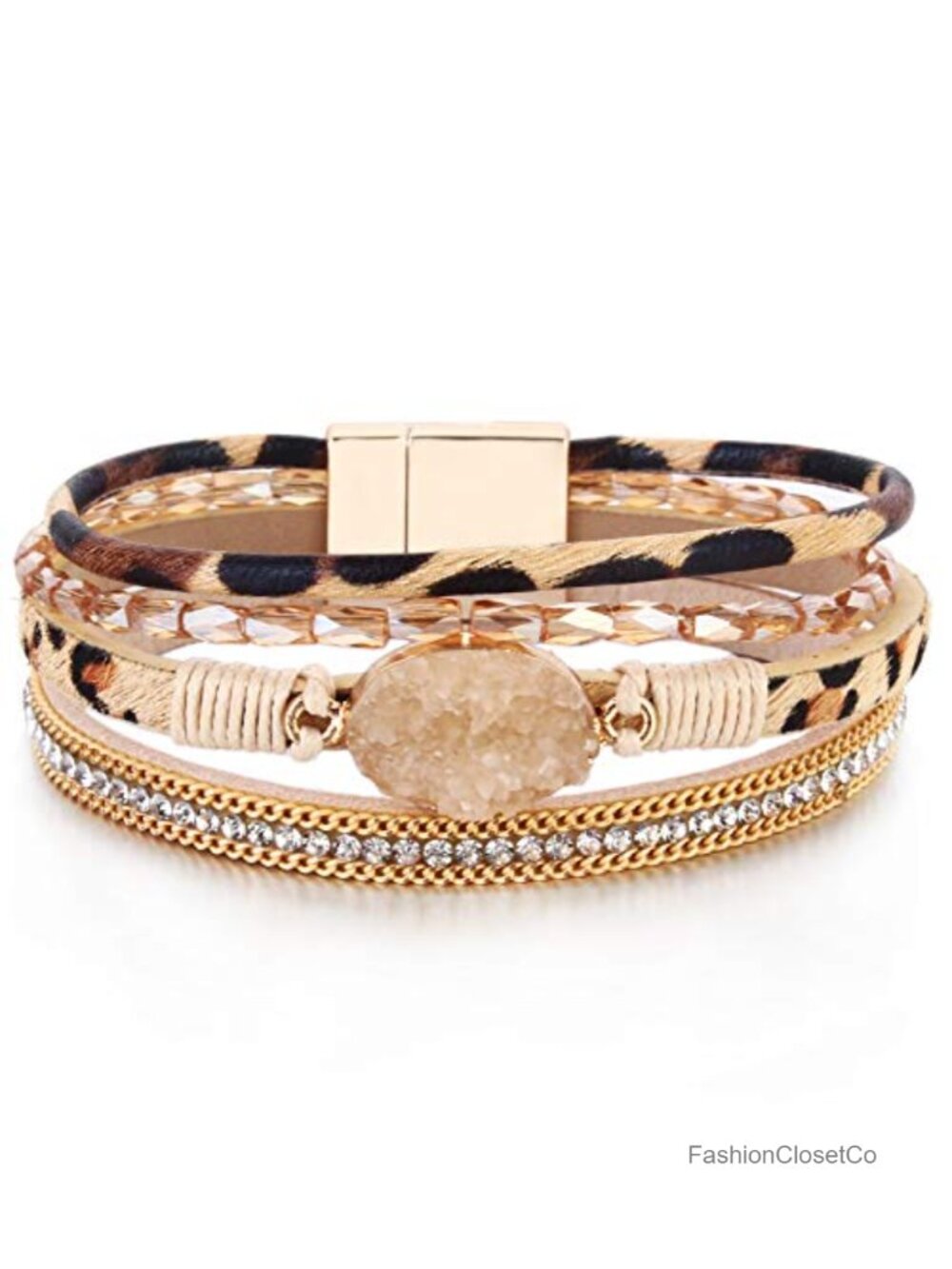 Boho Leather Wrap Bracelet Crystal Beaded Stackable Western Jewelry